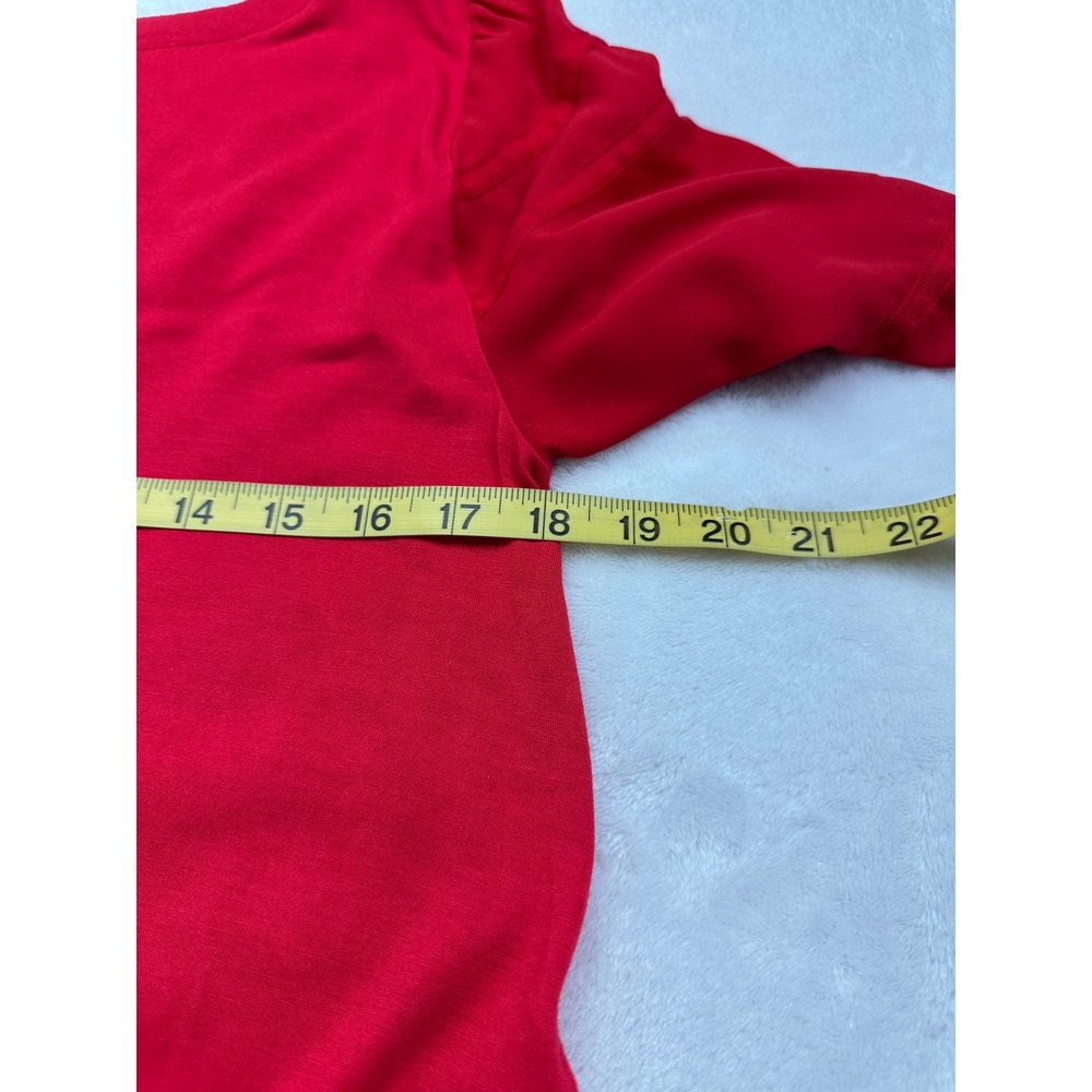 LOFT Mixed Media Blouse Women S Red Ladder Lace Trim Short Sleeve Round Neck - Picture 6 of 7